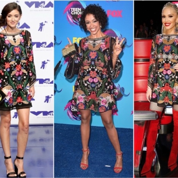 Alice + Olivia Eleonora poet sleeve embroidered cocktail dress L - Picture 3 of 16